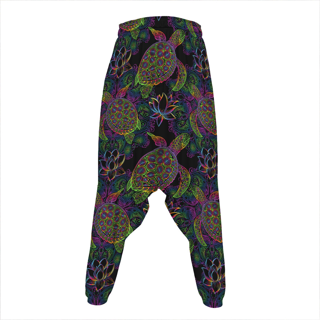 Psychedelic Sea Turtle Pattern Print Hammer Pants