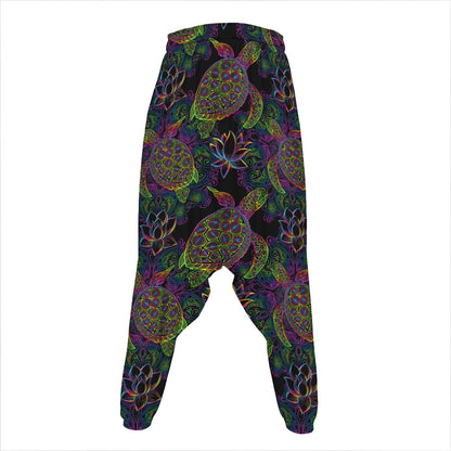 Psychedelic Sea Turtle Pattern Print Hammer Pants