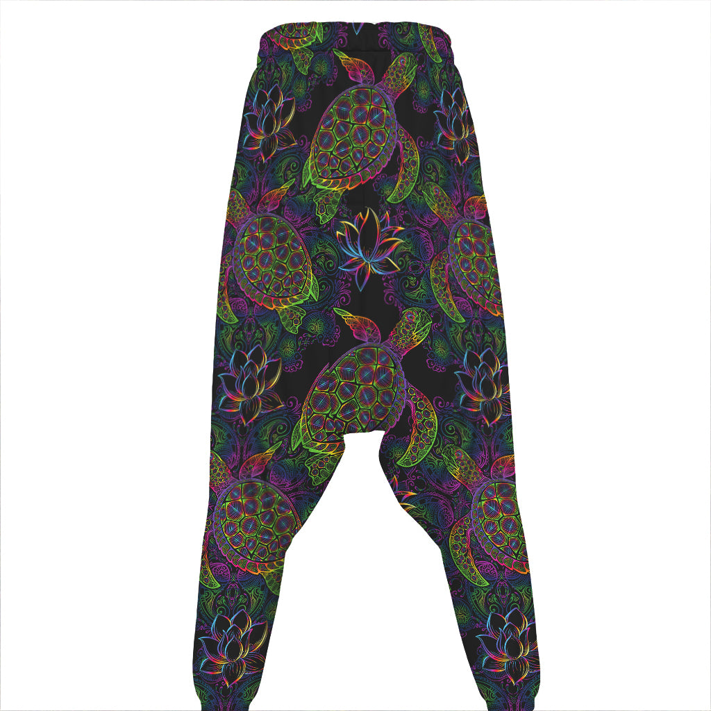 Psychedelic Sea Turtle Pattern Print Hammer Pants