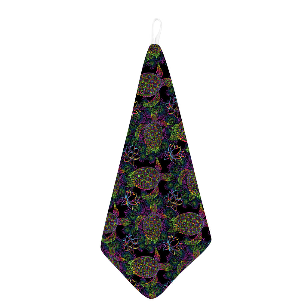 Psychedelic Sea Turtle Pattern Print Hand Towel