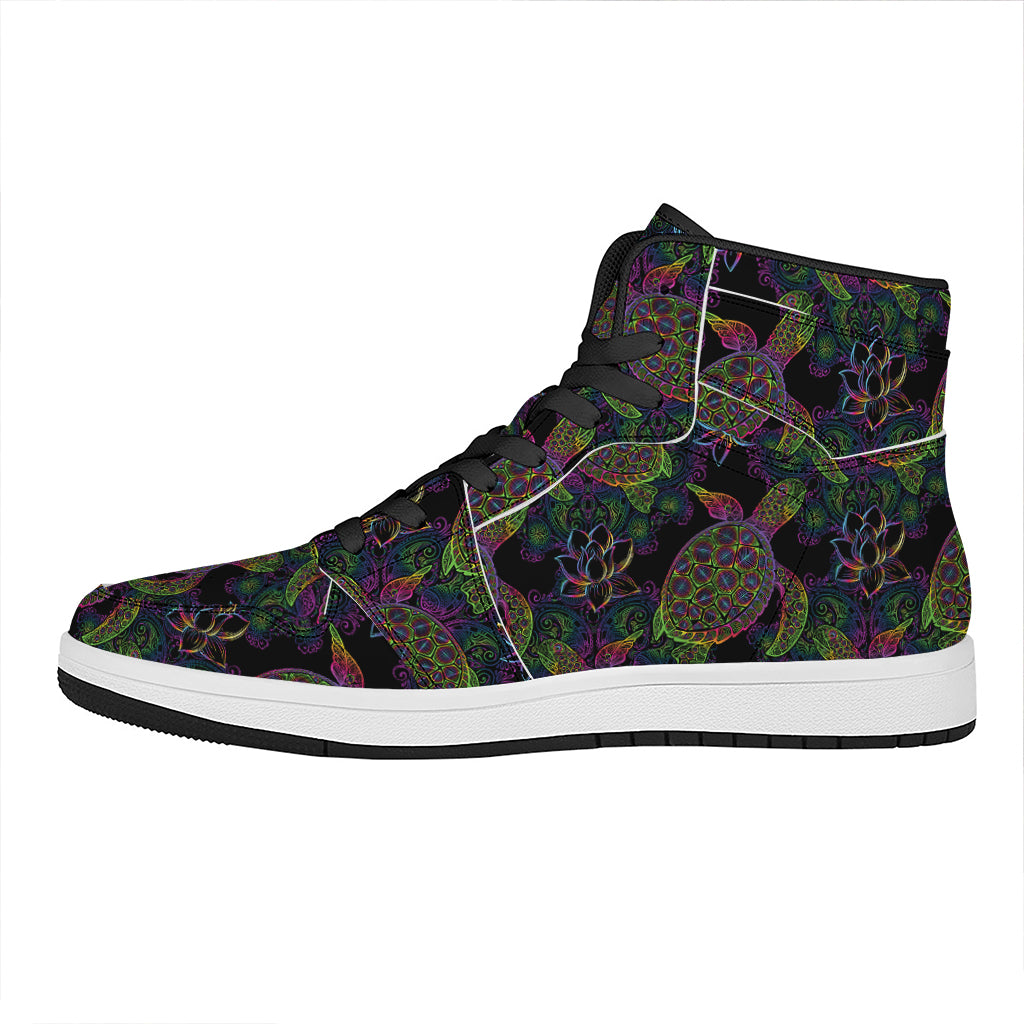 Psychedelic Sea Turtle Pattern Print High Top Leather Sneakers