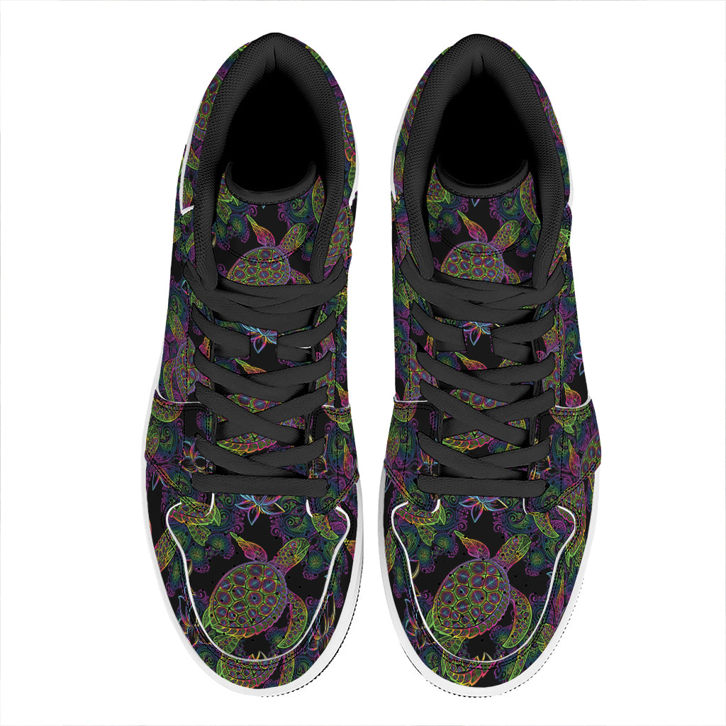 Psychedelic Sea Turtle Pattern Print High Top Leather Sneakers