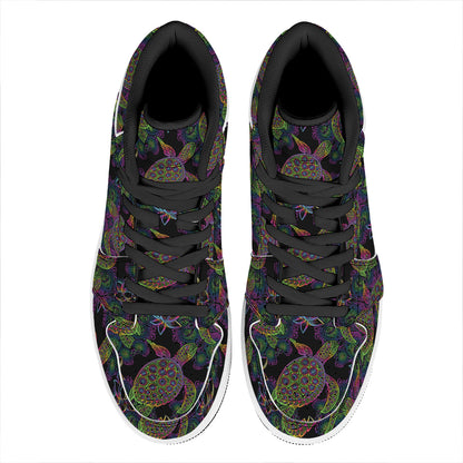 Psychedelic Sea Turtle Pattern Print High Top Leather Sneakers