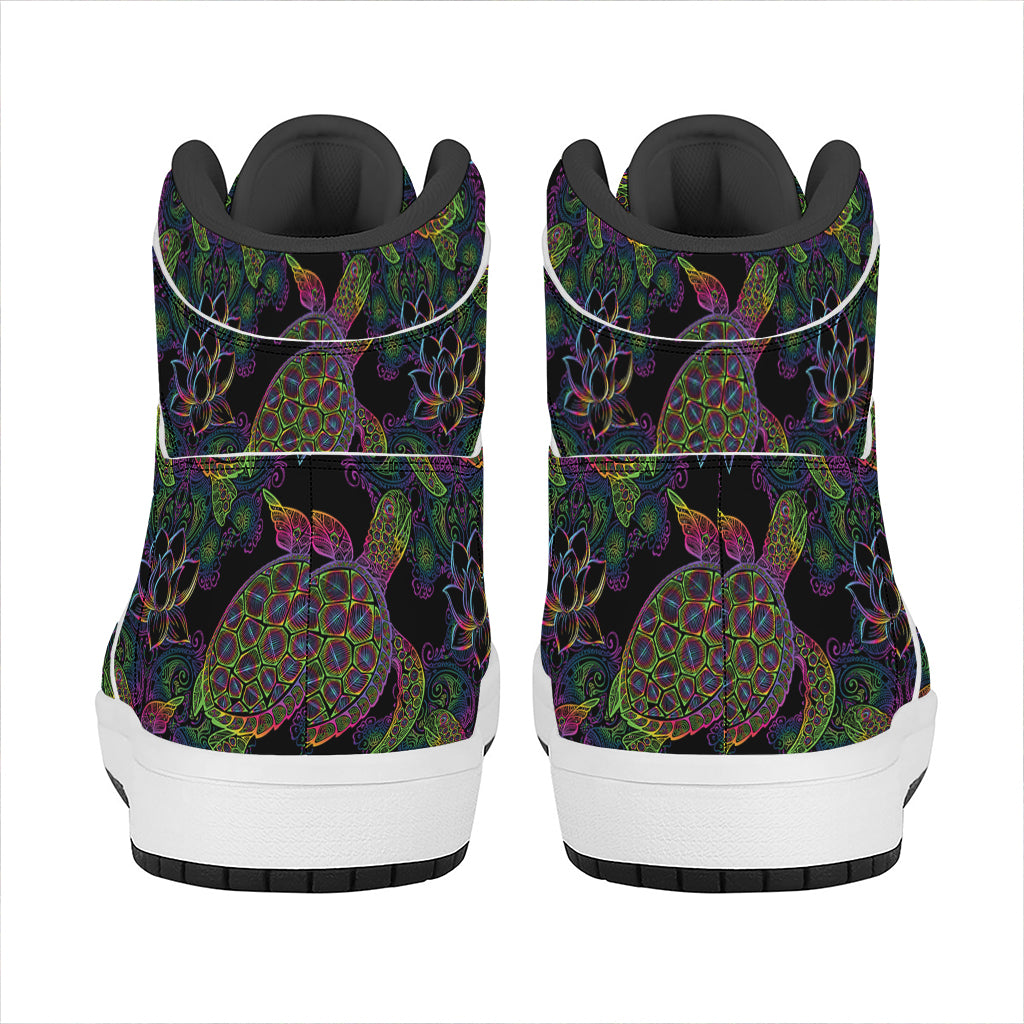 Psychedelic Sea Turtle Pattern Print High Top Leather Sneakers