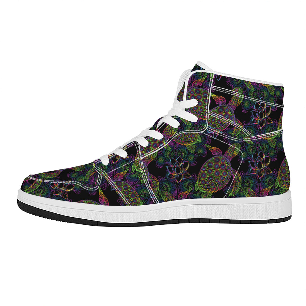 Psychedelic Sea Turtle Pattern Print High Top Leather Sneakers