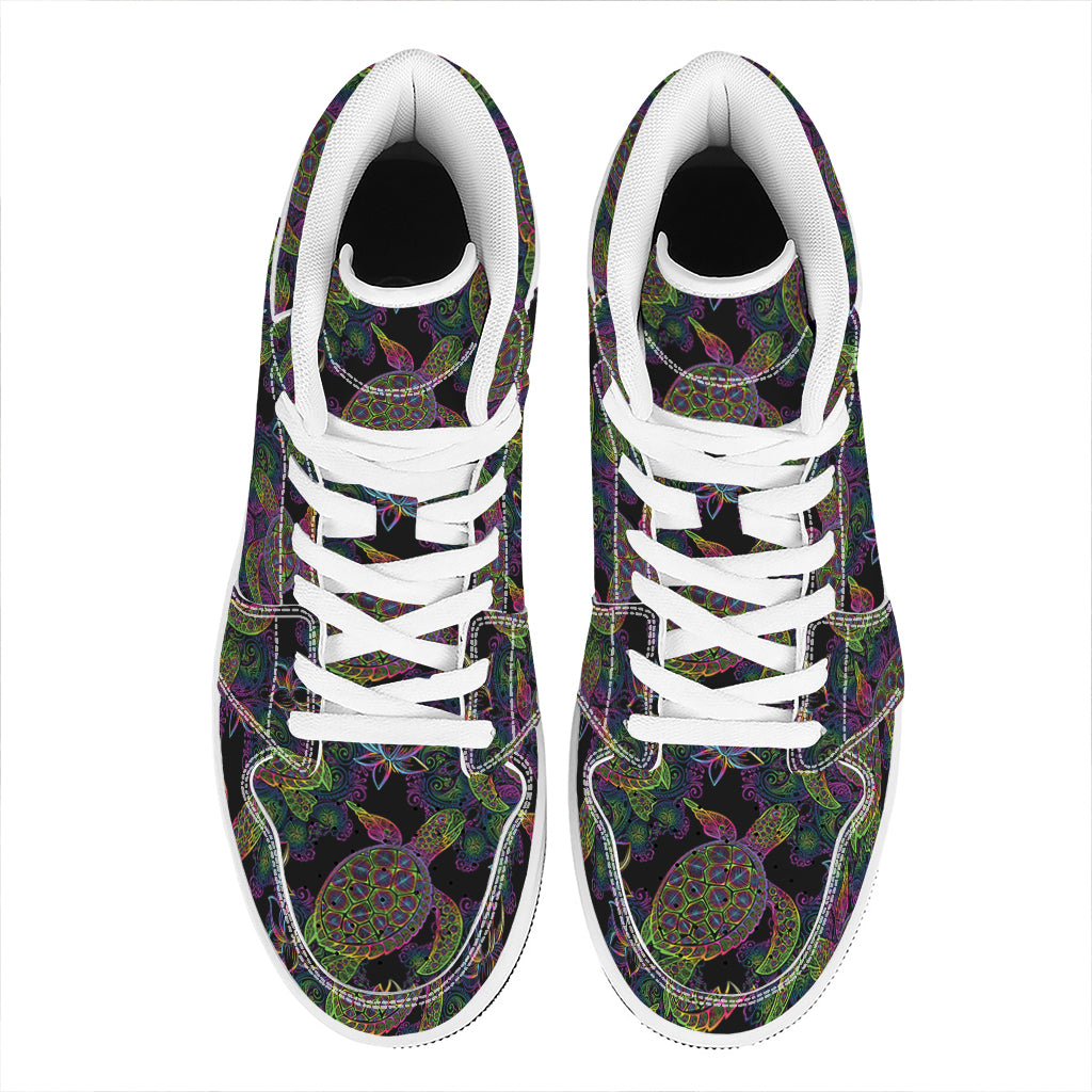 Psychedelic Sea Turtle Pattern Print High Top Leather Sneakers