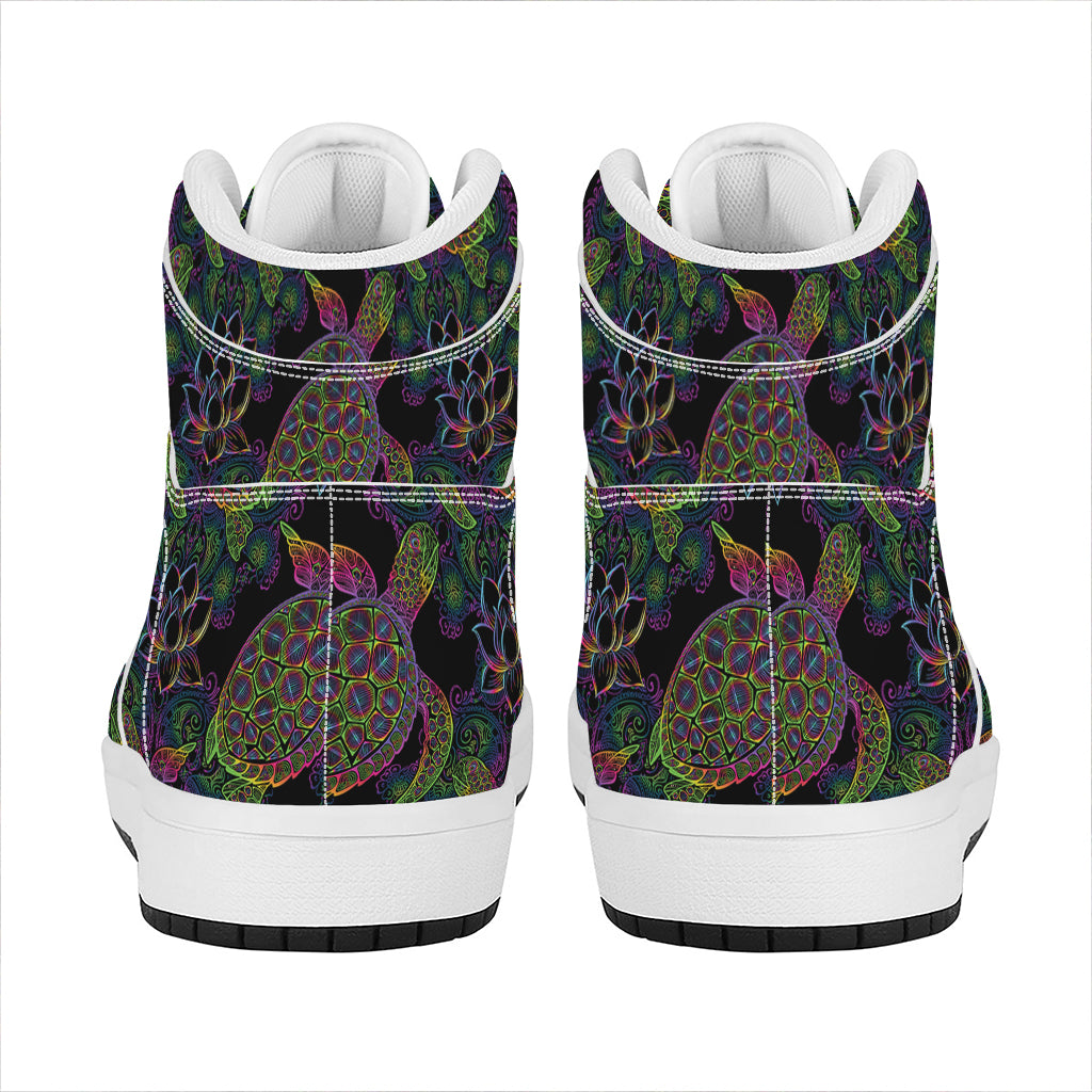Psychedelic Sea Turtle Pattern Print High Top Leather Sneakers