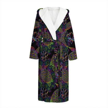 Psychedelic Sea Turtle Pattern Print Hooded Bathrobe