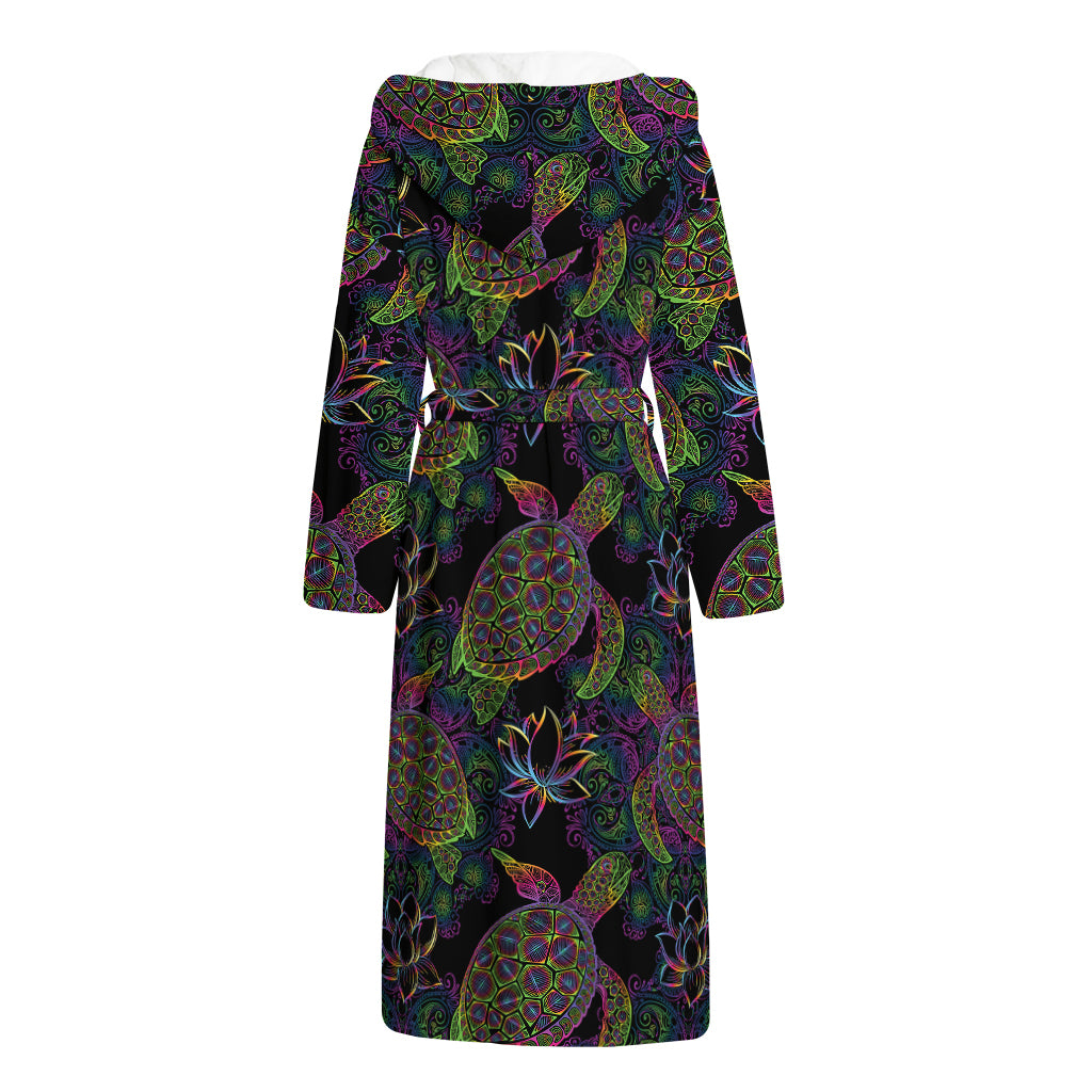 Psychedelic Sea Turtle Pattern Print Hooded Bathrobe