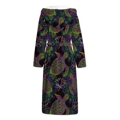 Psychedelic Sea Turtle Pattern Print Hooded Bathrobe