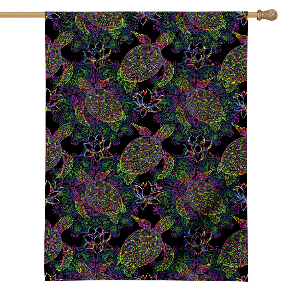 Psychedelic Sea Turtle Pattern Print House Flag