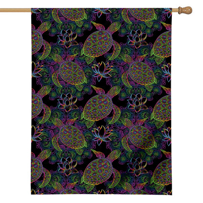 Psychedelic Sea Turtle Pattern Print House Flag