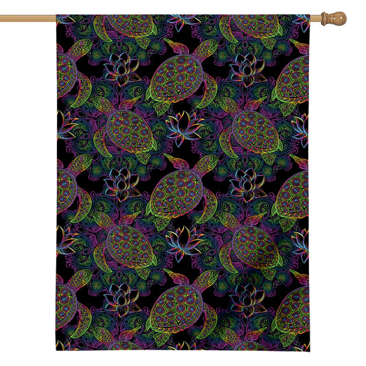 Psychedelic Sea Turtle Pattern Print House Flag