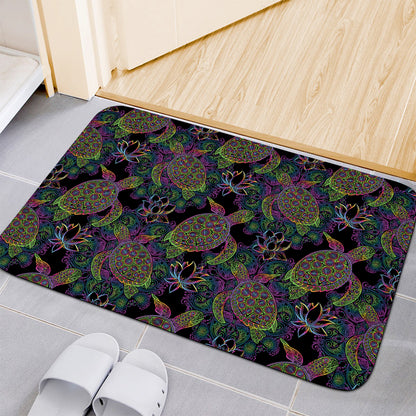 Psychedelic Sea Turtle Pattern Print Indoor Door Mat