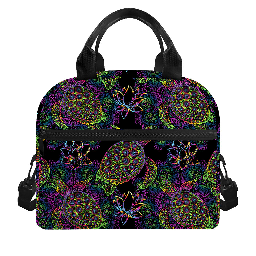 Psychedelic Sea Turtle Pattern Print Insulated Lunch Bag
