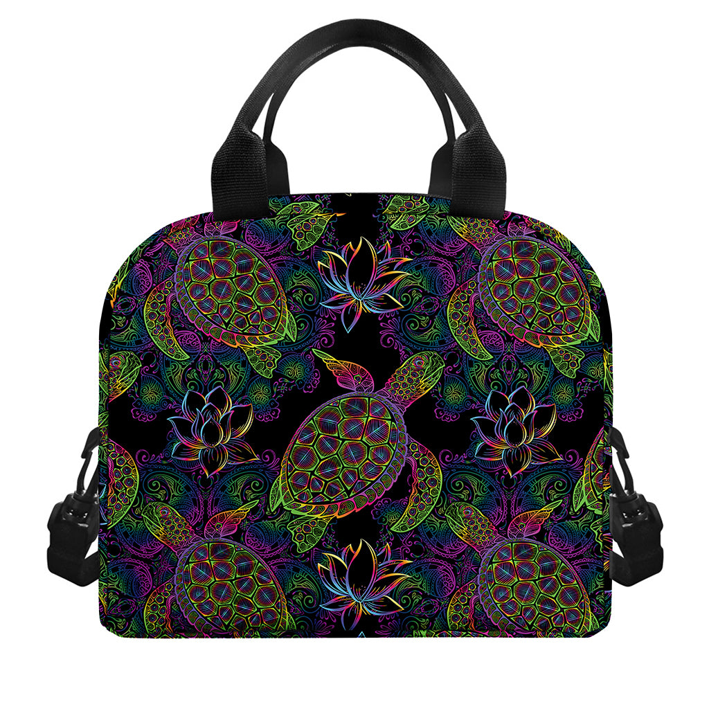 Psychedelic Sea Turtle Pattern Print Insulated Lunch Bag