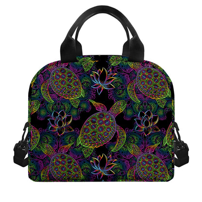 Psychedelic Sea Turtle Pattern Print Insulated Lunch Bag