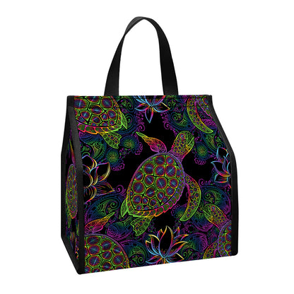Psychedelic Sea Turtle Pattern Print Insulated Lunch Tote