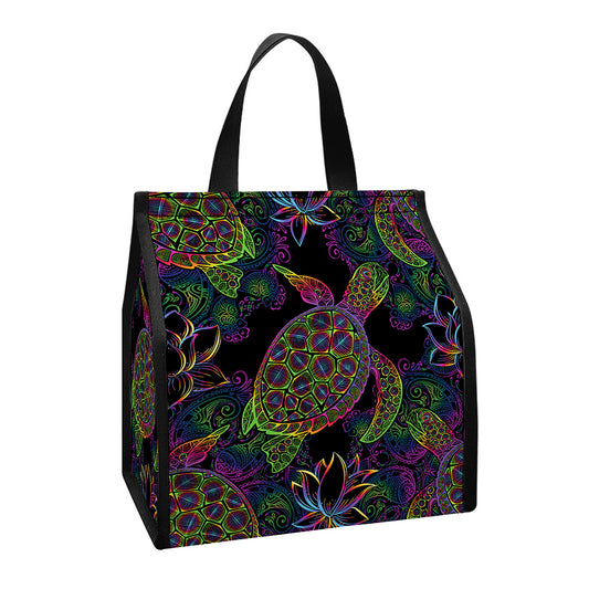 Psychedelic Sea Turtle Pattern Print Insulated Lunch Tote