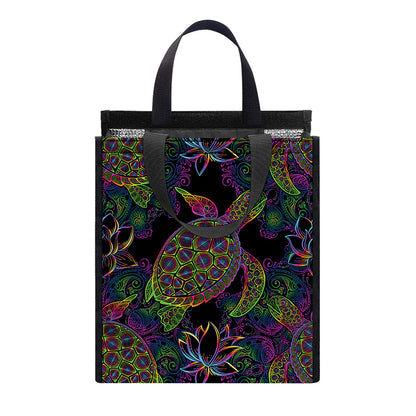 Psychedelic Sea Turtle Pattern Print Insulated Lunch Tote