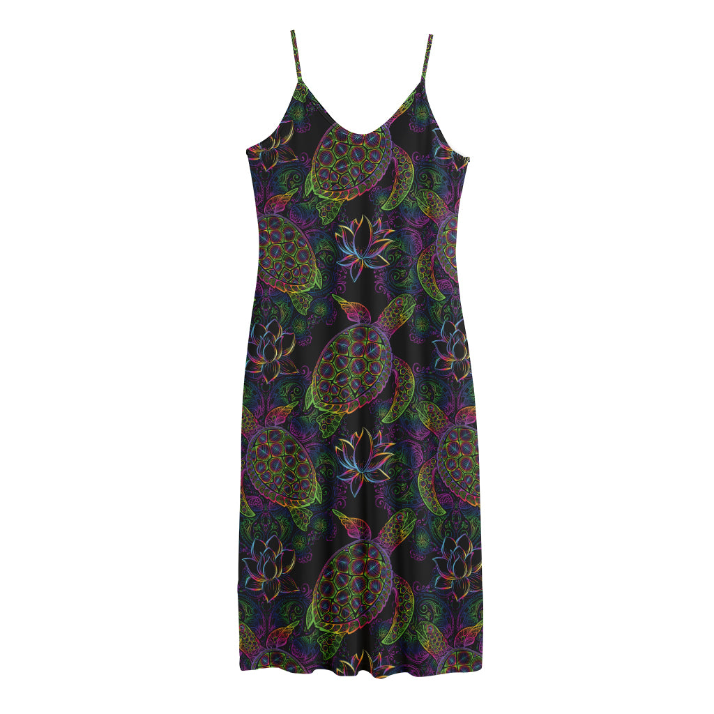 Psychedelic Sea Turtle Pattern Print Jersey Midi Cami Dress