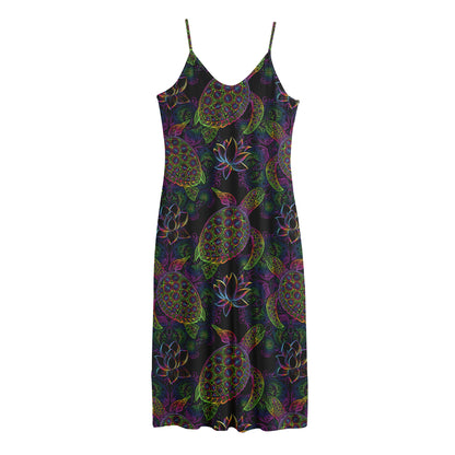 Psychedelic Sea Turtle Pattern Print Jersey Midi Cami Dress