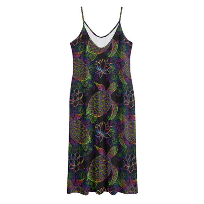 Psychedelic Sea Turtle Pattern Print Jersey Midi Cami Dress