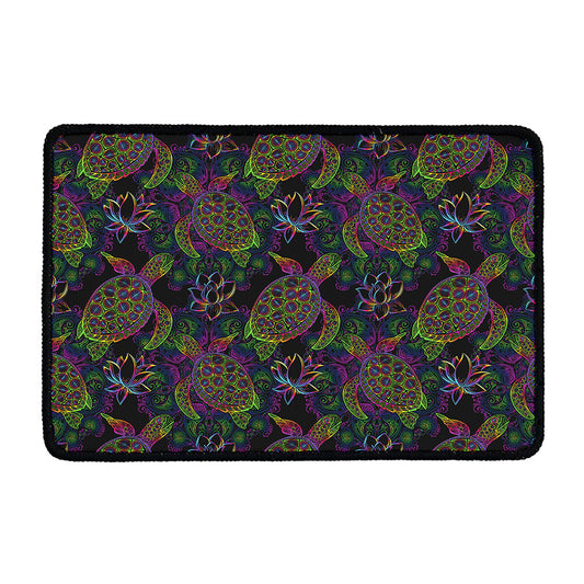 Psychedelic Sea Turtle Pattern Print Kitchen Mat
