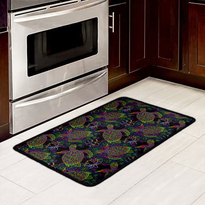 Psychedelic Sea Turtle Pattern Print Kitchen Mat