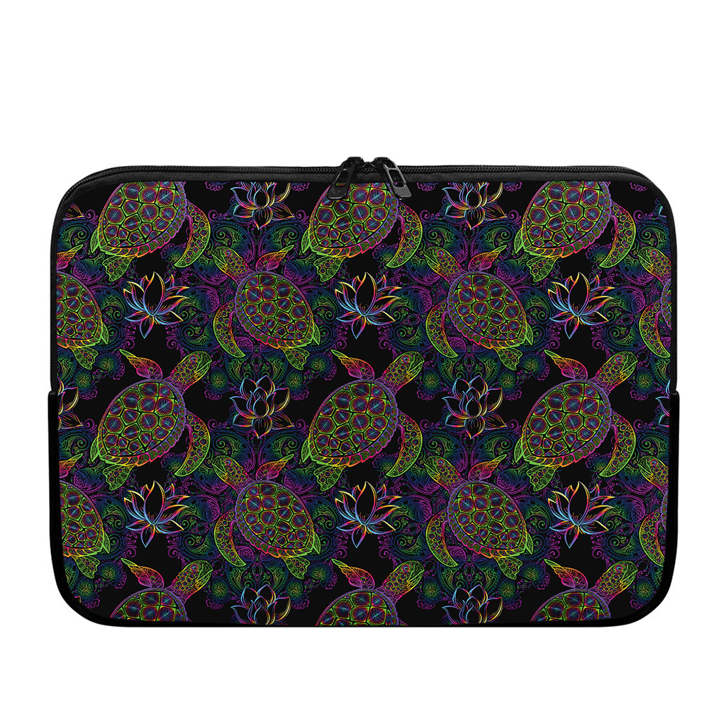 Psychedelic Sea Turtle Pattern Print Laptop Sleeve