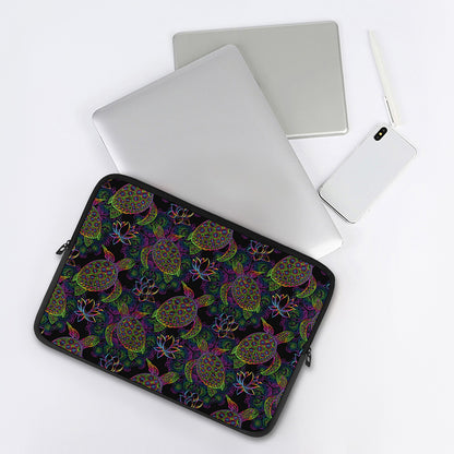 Psychedelic Sea Turtle Pattern Print Laptop Sleeve