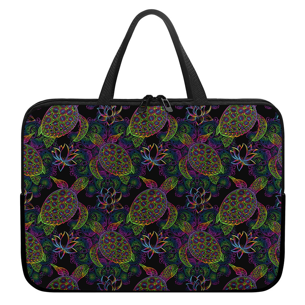 Psychedelic Sea Turtle Pattern Print Laptop Sleeve With Handle