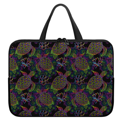 Psychedelic Sea Turtle Pattern Print Laptop Sleeve With Handle