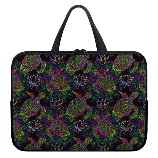 Psychedelic Sea Turtle Pattern Print Laptop Sleeve With Handle
