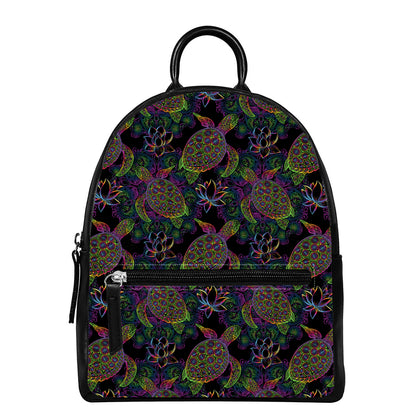 Psychedelic Sea Turtle Pattern Print Leather Backpack