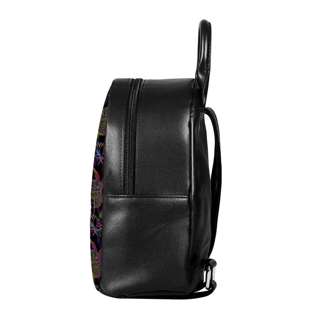 Psychedelic Sea Turtle Pattern Print Leather Backpack
