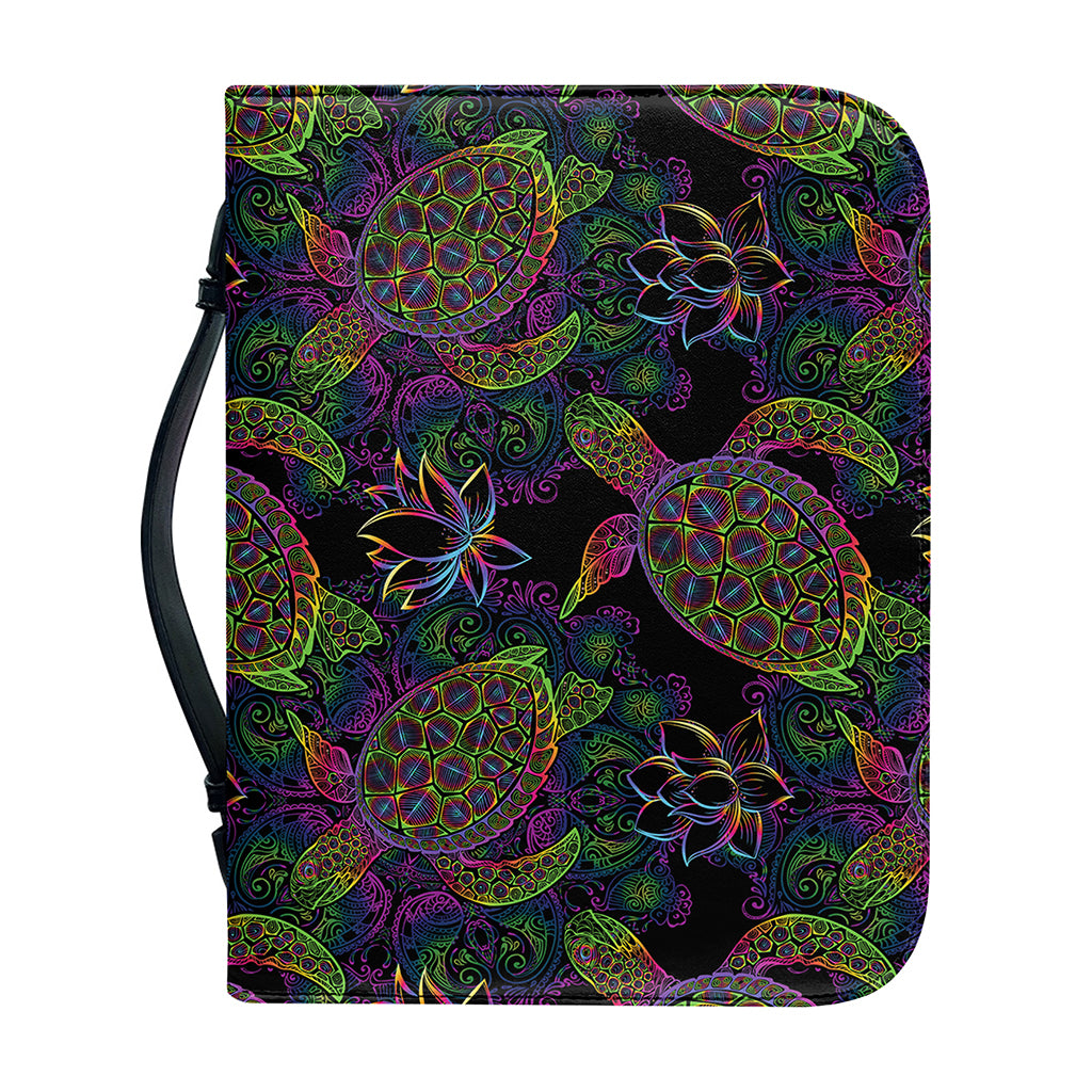 Psychedelic Sea Turtle Pattern Print Leather Bible Cover
