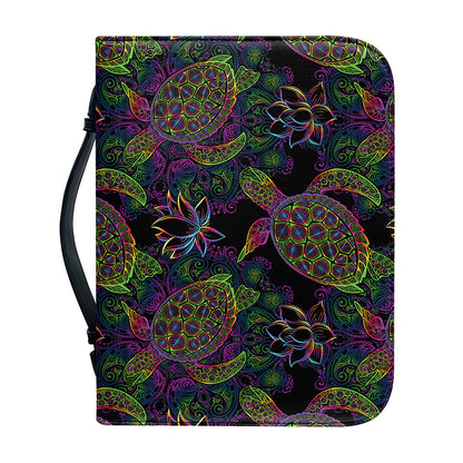 Psychedelic Sea Turtle Pattern Print Leather Bible Cover
