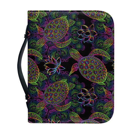 Psychedelic Sea Turtle Pattern Print Leather Bible Cover