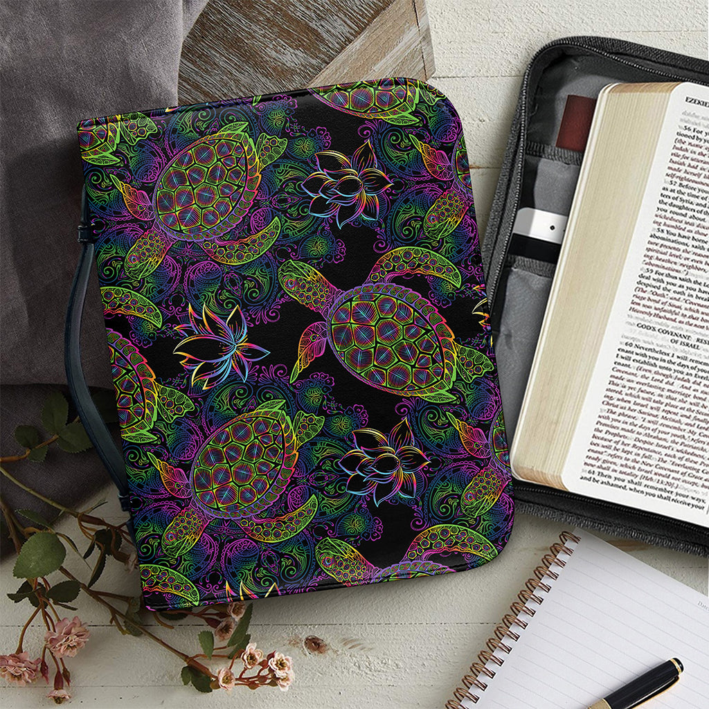 Psychedelic Sea Turtle Pattern Print Leather Bible Cover