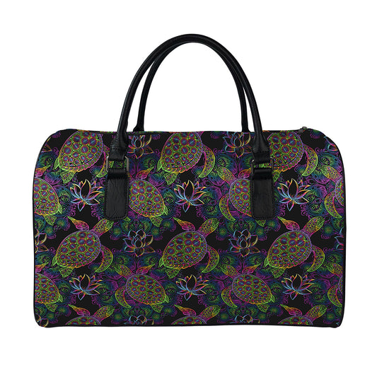 Psychedelic Sea Turtle Pattern Print Leather Duffle Bag