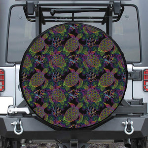 Psychedelic Sea Turtle Pattern Print Leather Spare Tire Cover