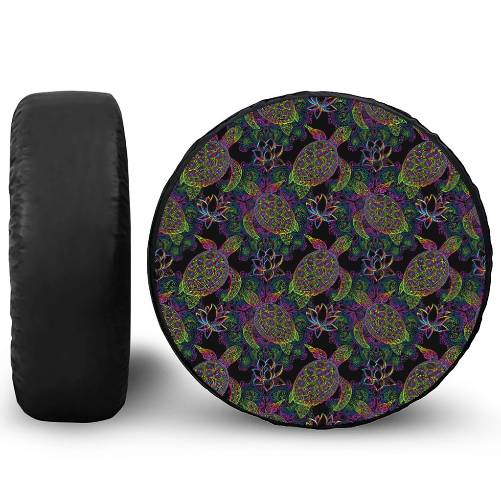 Psychedelic Sea Turtle Pattern Print Leather Spare Tire Cover