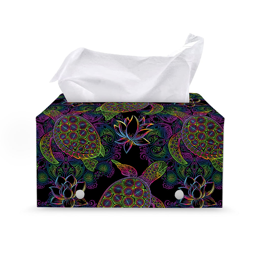 Psychedelic Sea Turtle Pattern Print Leather Tissue Box Cover