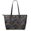 Psychedelic Sea Turtle Pattern Print Leather Tote Bag With Zipper