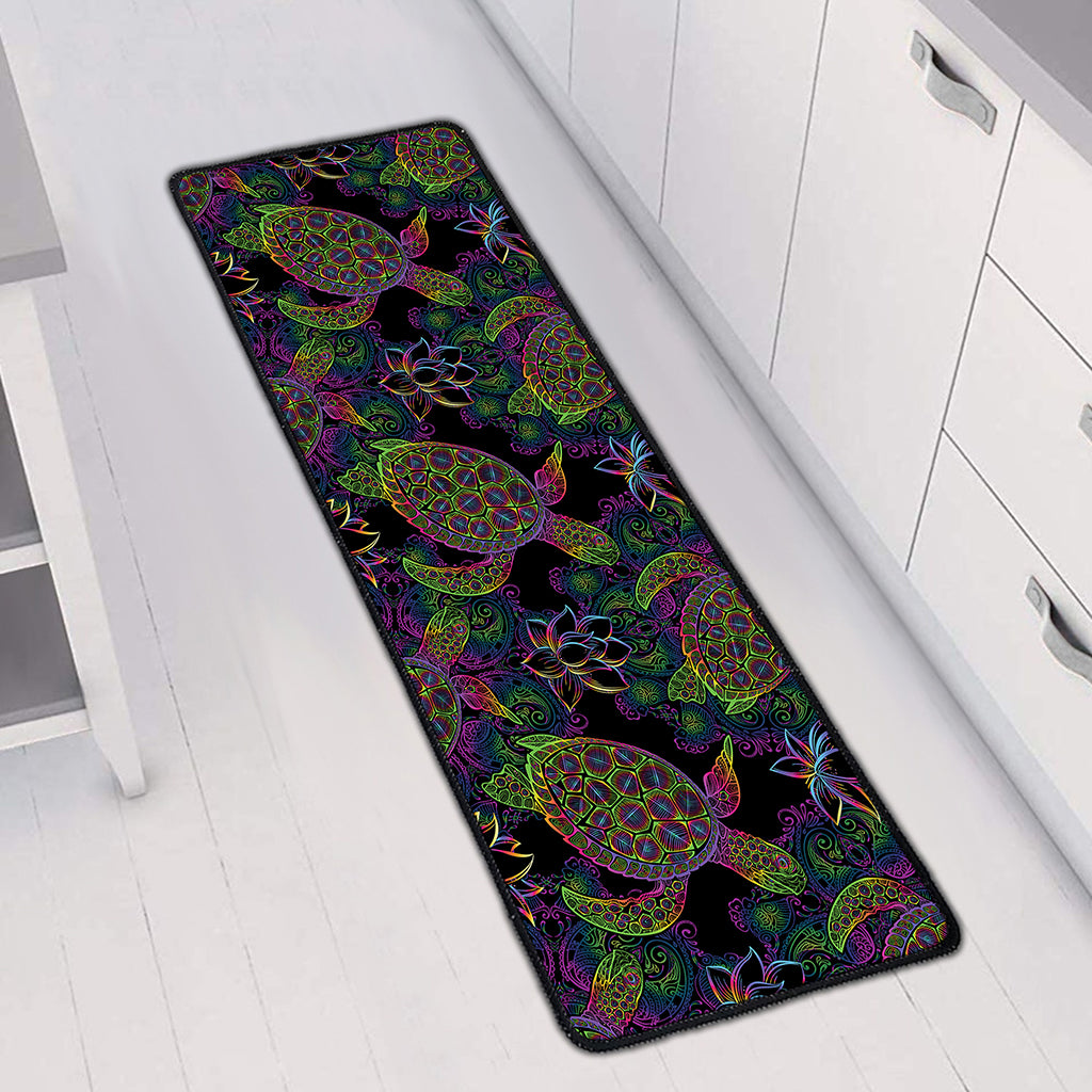Psychedelic Sea Turtle Pattern Print Long Kitchen Mat