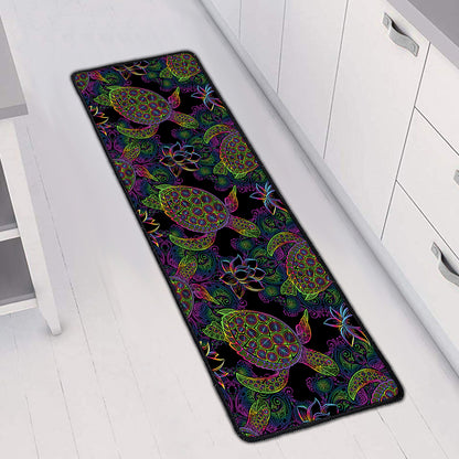 Psychedelic Sea Turtle Pattern Print Long Kitchen Mat