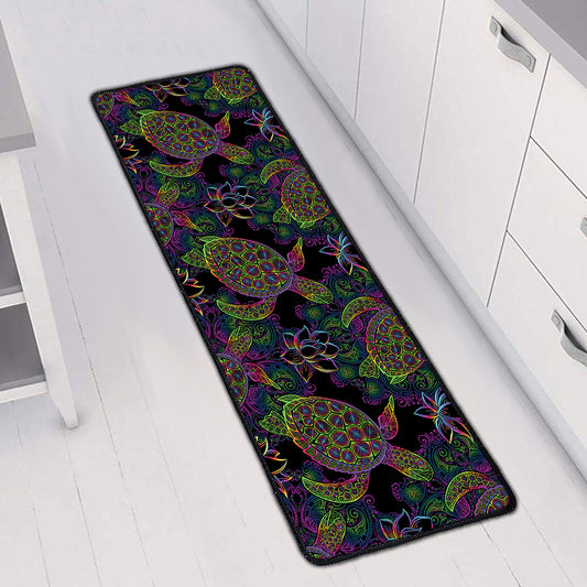Psychedelic Sea Turtle Pattern Print Long Kitchen Mat