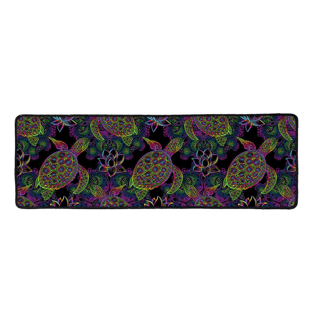 Psychedelic Sea Turtle Pattern Print Long Kitchen Mat