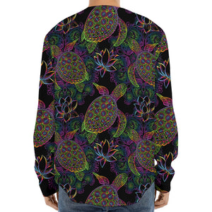 Psychedelic Sea Turtle Pattern Print Long Sleeve Baseball Jersey